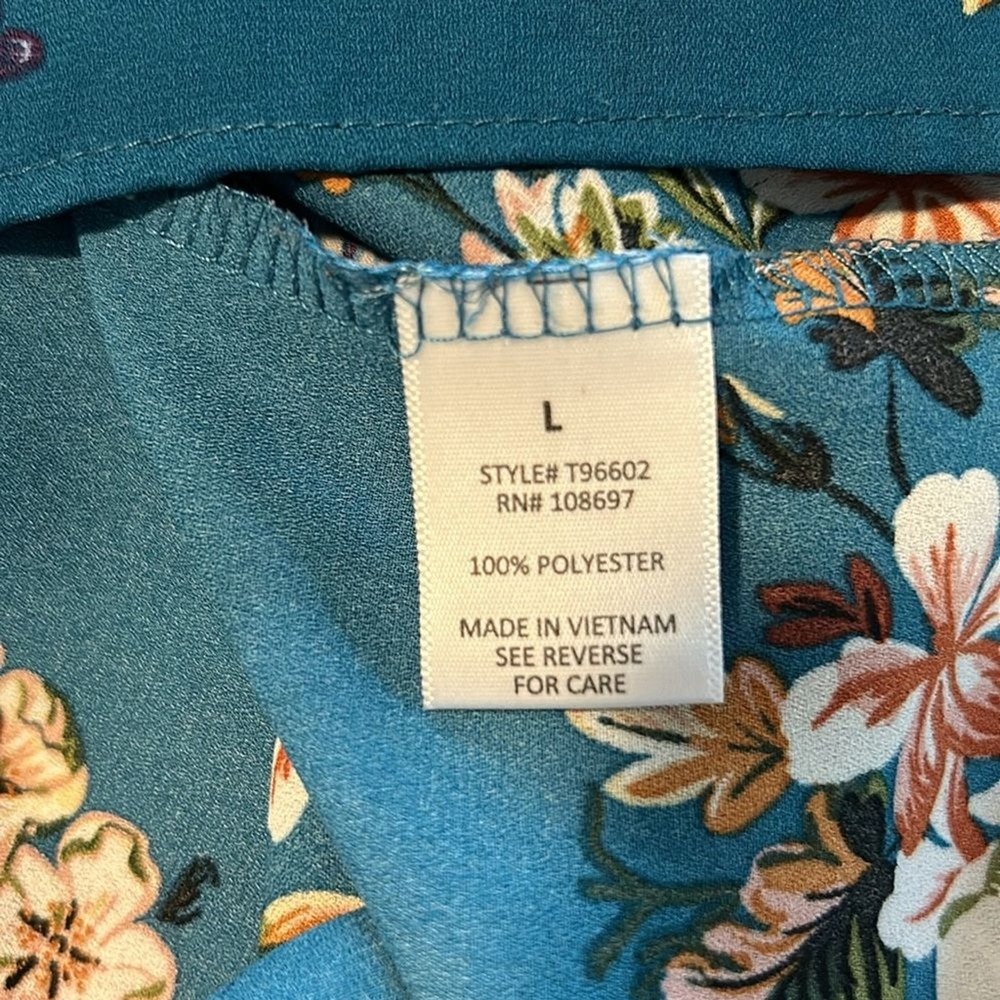 Alice Blue Women Teal Floral Sleeveless Split Neck Blouse Top T96602 Large - Picture 7 of 8